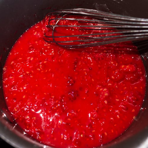 Raspberry filling in a pan