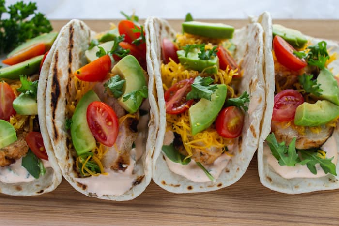 Grilled Lemon Chicken Tacos  with Spicy Lemon Sauce