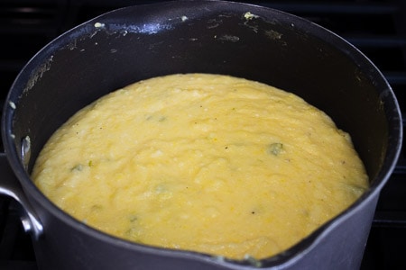 Cheese polenta done for Cheesy Polenta Breakfast Bowls with Sausage and Veggies