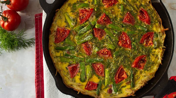 Dill and Asparagus Frittata with Potato Crust