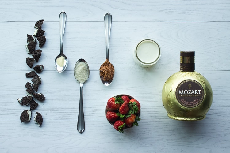 ingredients for boozy chocolate mousse for two