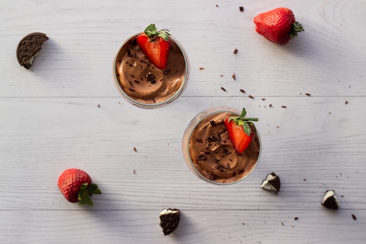 top view of boozy chocolate mousse for two