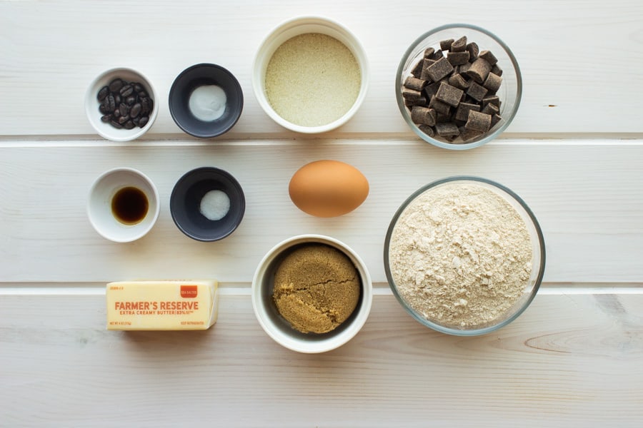 ingredients for coffee chocolate chunk cookies