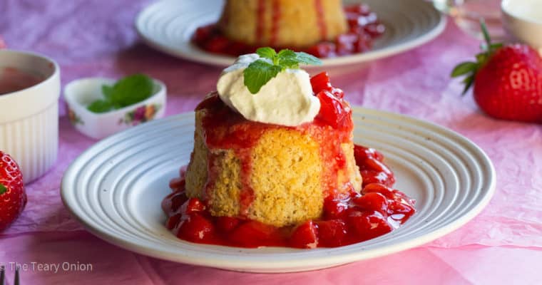 Vanilla Chiffon Cake with Strawberry Rosé Sauce for Two