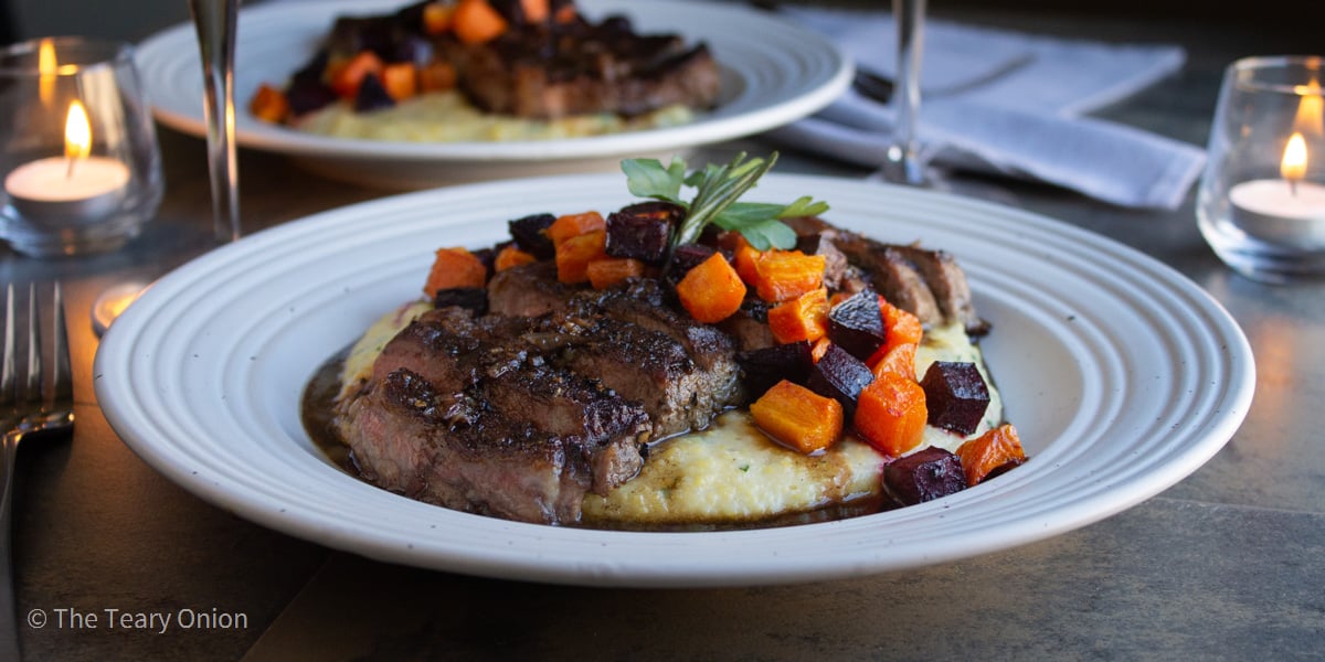 Steak and Polenta with Roasted Root Vegetables