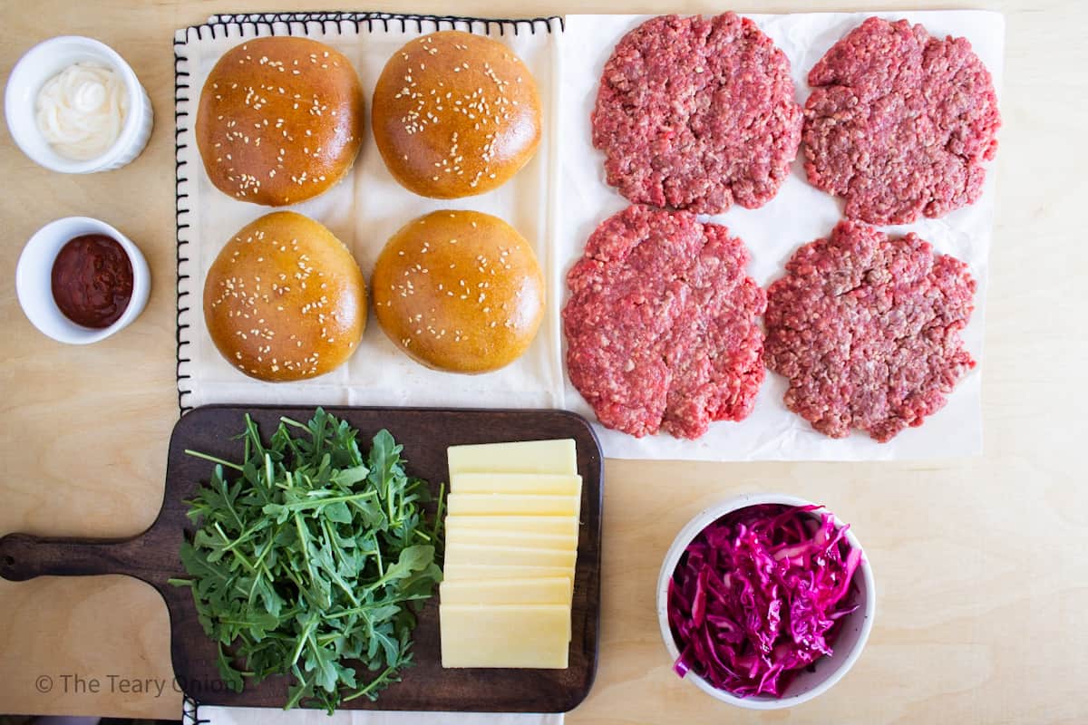 Ingredients for gourmet burger recipe